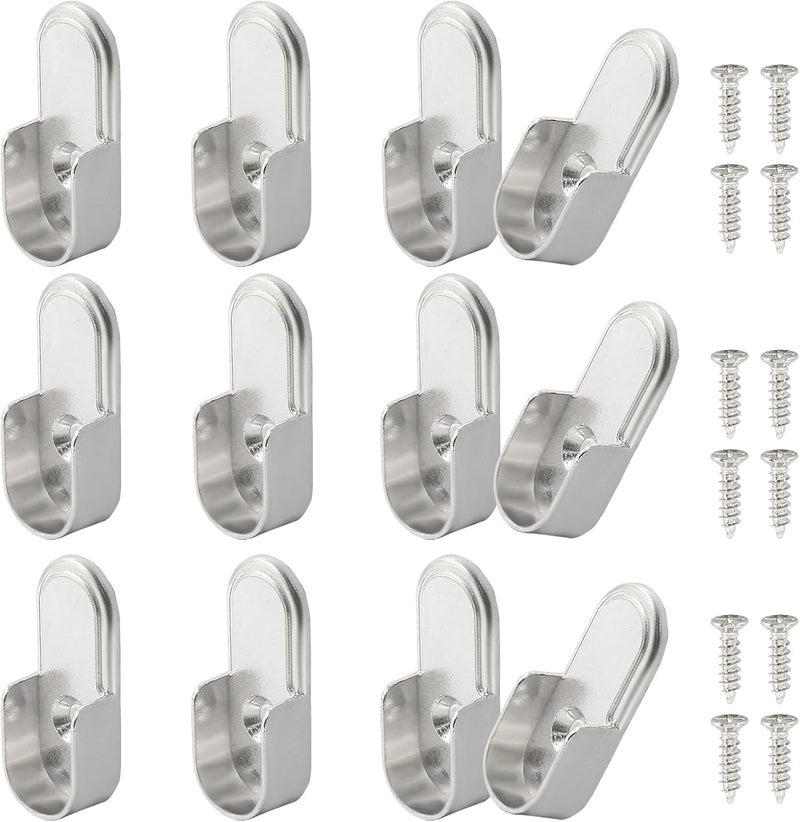 Coufce 12 pcs Oval Closet Rod End Supports Heavy-Duty Metal Rod Holders for 15mm x 30mm Oval Rods Wardrobe Bracket with Mounting Holes(Silver) - Image 1